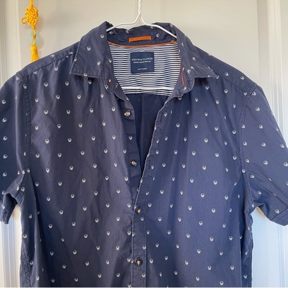 Bottom down shirts red tropical pattern - Picture 6 of 9